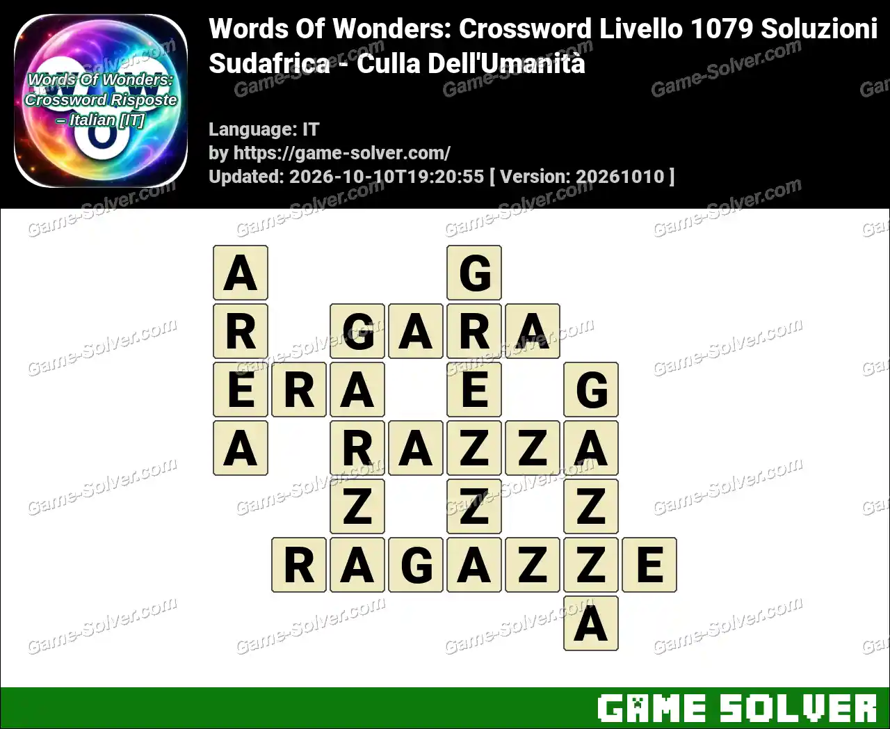 Words Of Wonders: Crossword Livello 1079 Soluzioni – Sudafrica – Culla Dell’Umanità